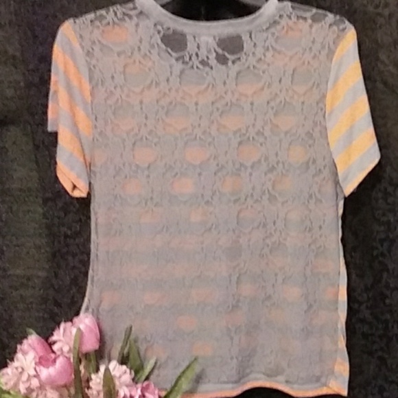 Lace back striped t-shirt, EUC - Picture 5 of 5